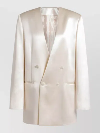Alberta Ferretti Longline Jacket Satin Finish Notched Lapels In Neutral