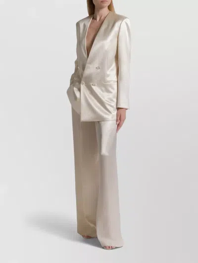 Alberta Ferretti Longline Jacket Satin Finish Notched Lapels In Neutral