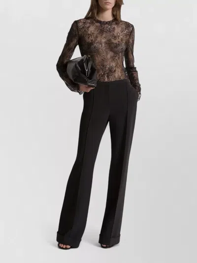 Alberta Ferretti High Waist Wide Leg Cuffed Trousers In Black