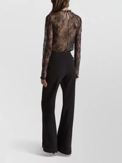 Alberta Ferretti High Waist Wide Leg Cuffed Trousers In Black