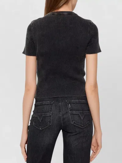 Diesel Short Sleeve Ribbed Crew Neck Top In Black