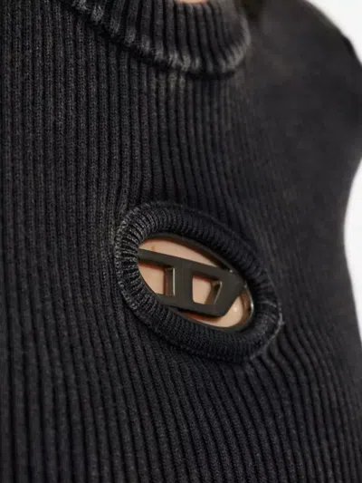 Diesel Short Sleeve Ribbed Crew Neck Top In Black