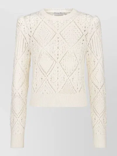 Dior White Perforated Cotton Knit Sweater In White