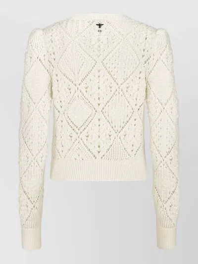 Dior White Perforated Cotton Knit Sweater In White