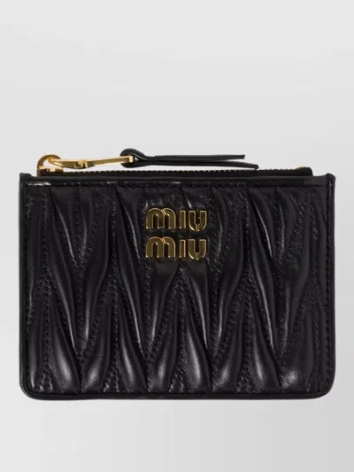 Miu Miu Quilted Credit Card Holder Gold Hardware Keyring In Black