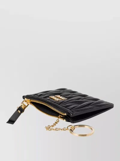 Miu Miu Quilted Credit Card Holder Gold Hardware Keyring In Black