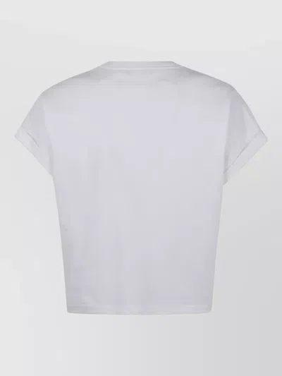 Balmain Paris Logo Cropped Crew Neck T Shirt In White