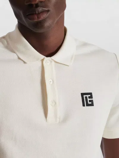 Balmain Polo Shirt Short Sleeves Ribbed Cuffs Collar In White