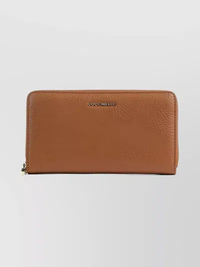 Coccinelle Soft Metallic Textured Purse And Cardholder In Brown