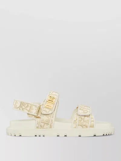 Dior Flat Open Toe Sandals With Textured Sole In White