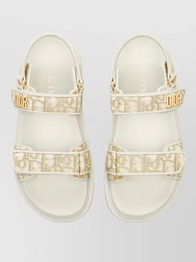 Dior Flat Open Toe Sandals With Textured Sole In White