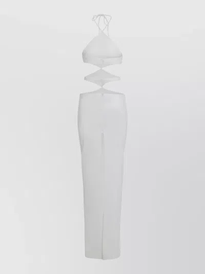 Monot Crepe Dress Cutout Halter Neck High Slit In White