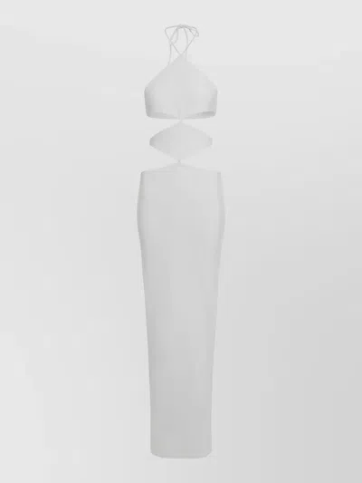 Monot Crepe Dress Cutout Halter Neck High Slit In White