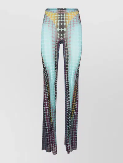Jean Paul Gaultier High Waist Flared Sheer Stretch Trousers In Multi