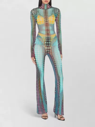 Jean Paul Gaultier High Waist Flared Sheer Stretch Trousers In Multi