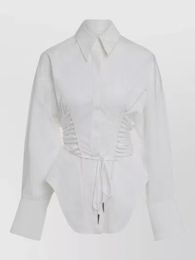 Mugler Cotton Shirt Corset Detail Curved Hem In White