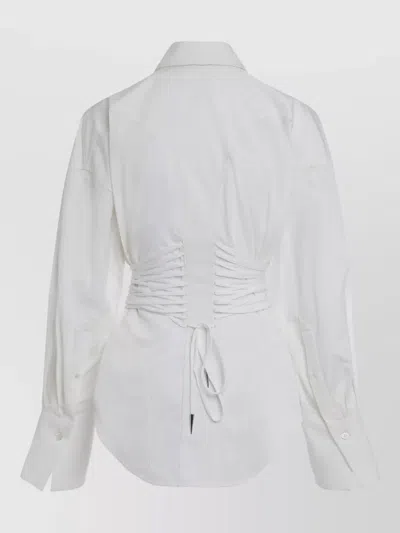 Mugler Cotton Shirt Corset Detail Curved Hem In White