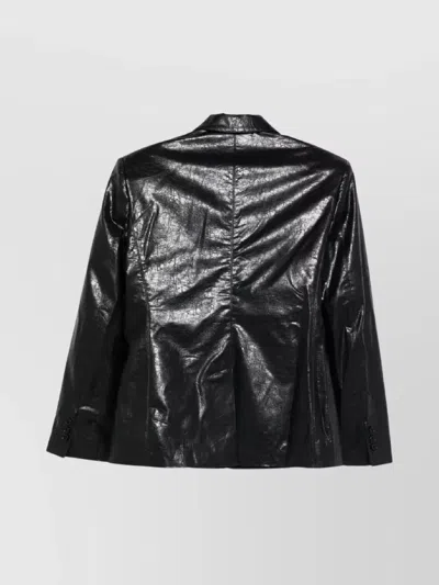 Msgm Structured Black Jacket With Glossy Finish And Notched Lapel In Black