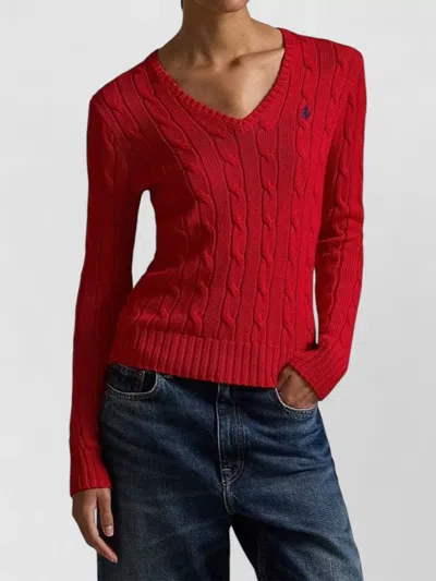 Polo Ralph Lauren Kimberly Cable Knit V Neck Pullover Sweater In Green