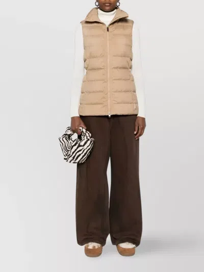 Woolrich High Neck Sleeveless Quilted Padded Vest In Brown