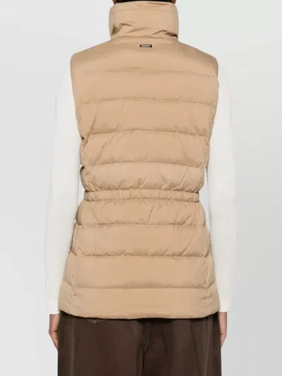 Woolrich High Neck Sleeveless Quilted Padded Vest In Brown