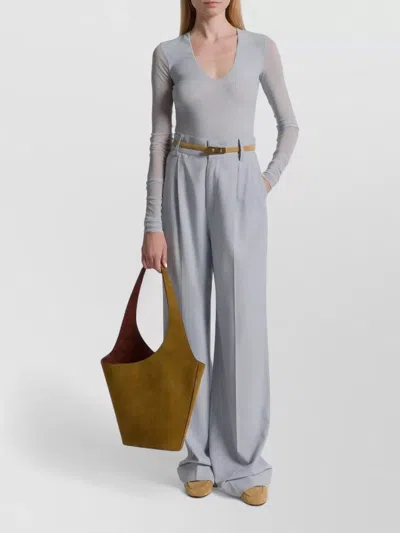 Alberta Ferretti High Waist Pleated Trousers Belt Loops In Blue