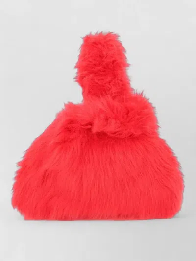 Msgm Mini Bag Unique Shape Faux Fur Texture In Red