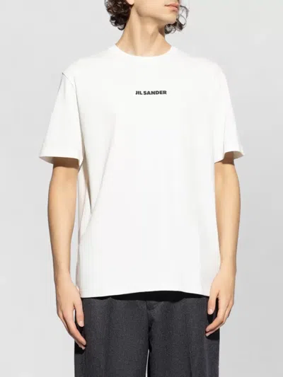 Jil Sander Men White Crewneck T-shirt With Logo Lettering On The Front In Cotton Man