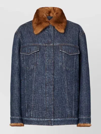 Fendi Denim Jacket With Faux Fur Collar In Blue