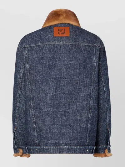 Fendi Denim Jacket With Faux Fur Collar In Blue