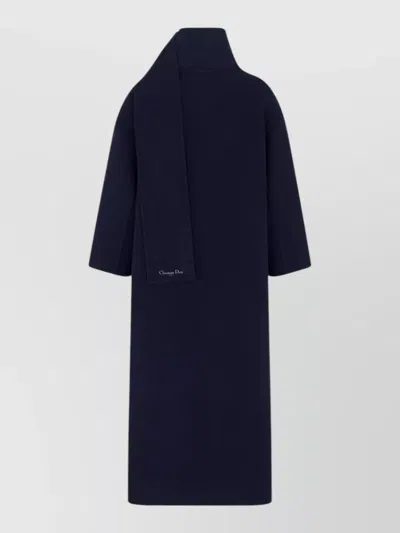 Dior Long Straight Coat Attached Scarf In Black