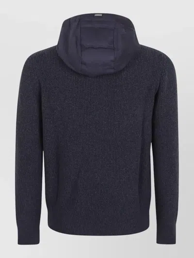 Herno Mens Hooded Jacket Knit Sleeves Quilted Front In Blue