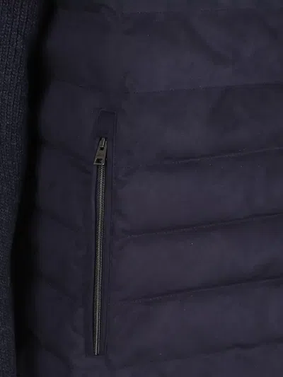 Herno Mens Hooded Jacket Knit Sleeves Quilted Front In Blue