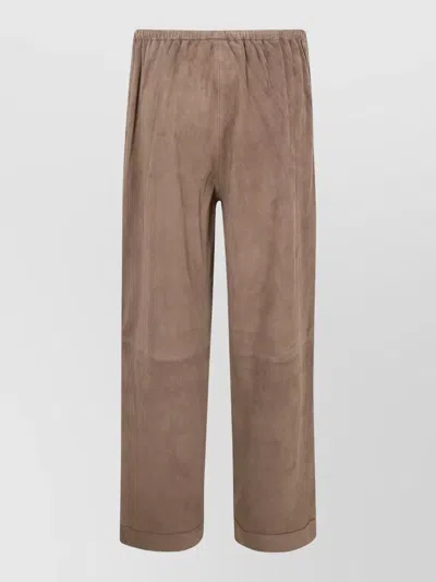 By Malene Birger Joanni Suede Wide Leg Cropped Trousers In Brown