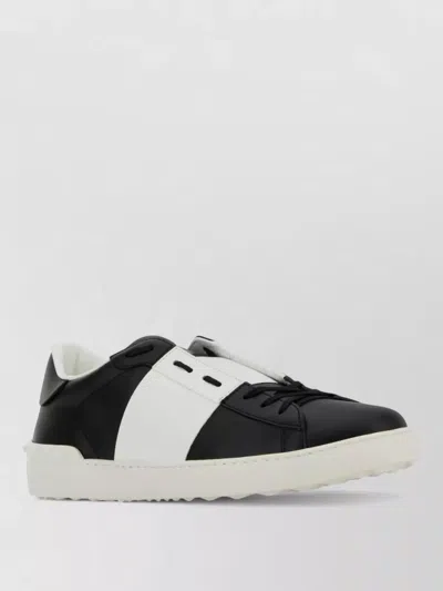 Valentino Garavani Black Leather Open Sneakers With White Band In Multi