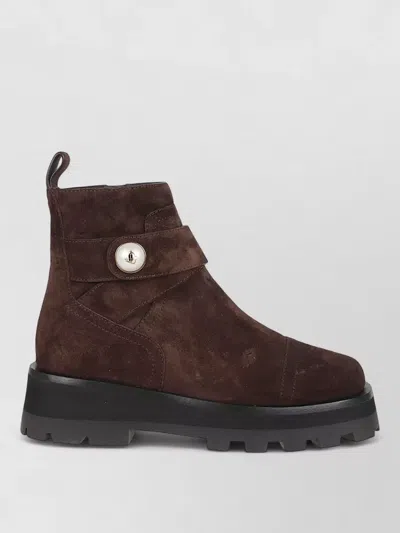 Jimmy Choo Meena Flat Ankle Boots Round Toe In Brown