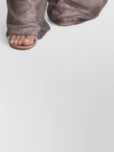 Alberta Ferretti Crystal Mesh Round Neck Cap Sleeve Top In Gray