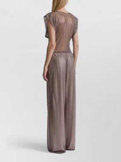 Alberta Ferretti Crystal Mesh Round Neck Cap Sleeve Top In Gray