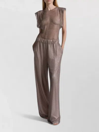 Alberta Ferretti Wide Leg Crystals Net Trousers Clothing In Brown