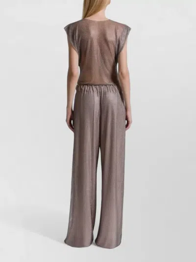 Alberta Ferretti Wide Leg Crystals Net Trousers Clothing In Brown