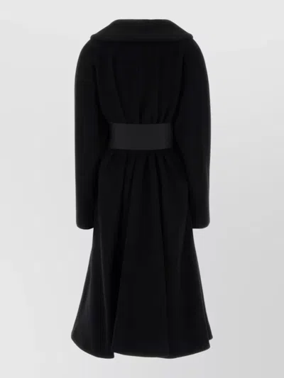 Balenciaga Wool Blend Coat Belted Waist Long Sleeves In Black