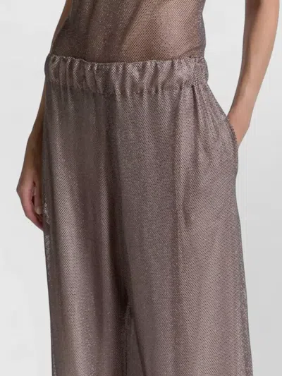 Alberta Ferretti Wide Leg Crystals Net Trousers Clothing In Brown