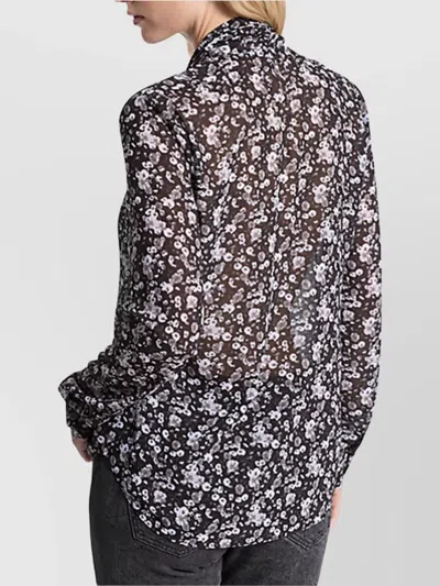 Michael Kors Floral Print Georgette Tie-neck Blouse In Black
