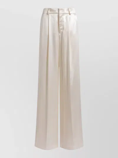 Alberta Ferretti Trousers Wide Leg Satin Finish Lace Trim In Black