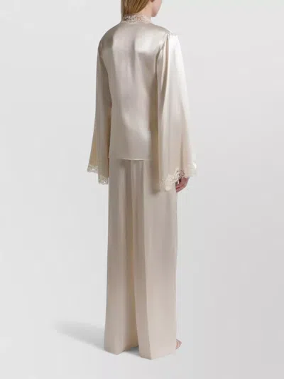 Alberta Ferretti Trousers Wide Leg Satin Finish Lace Trim In Black