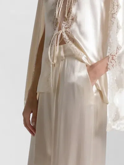 Alberta Ferretti Trousers Wide Leg Satin Finish Lace Trim In Black