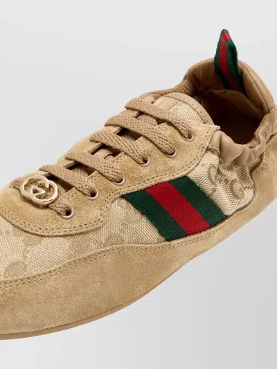 Gucci Shift Low Top Sneakers Rubber Sole Stripe In Brown