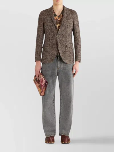 Etro Check Pattern Notch Lapel Jacket With Front Pockets In Brown