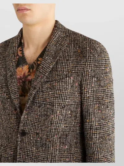 Etro Check Pattern Notch Lapel Jacket With Front Pockets In Brown