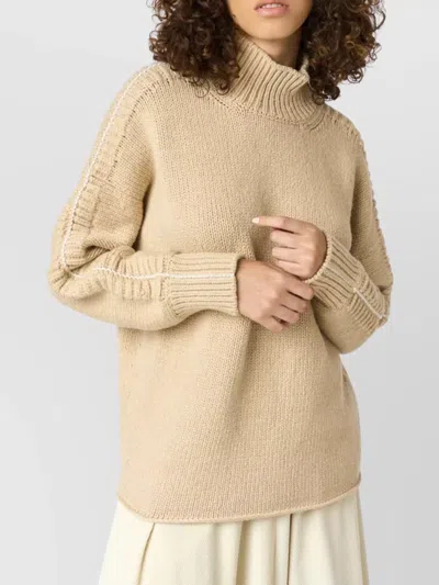 Malo Textured Knit Turtleneck Sweater With Long Sleeves In Brown